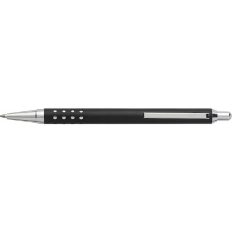 Aluminium ballpen with shiny chromed plastic pusher