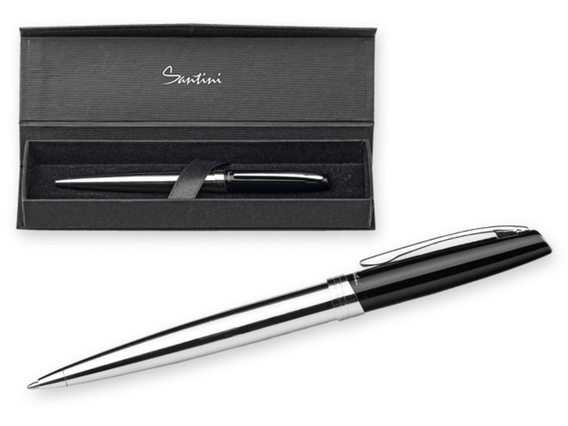 AZARIA metal ball pen in gift box, blue refill, SANTINI, Black