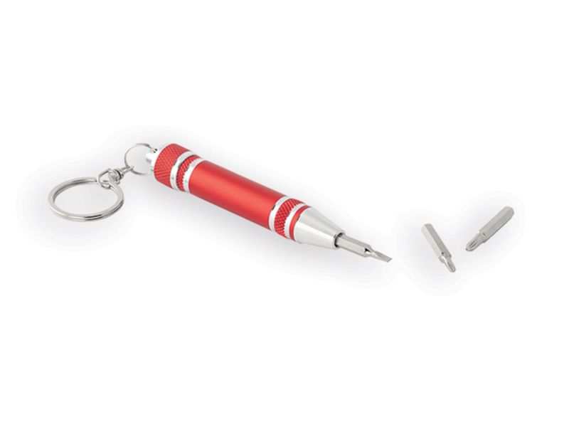 MINI MONTER metal keyring - screwdriver, 3 functions, Red