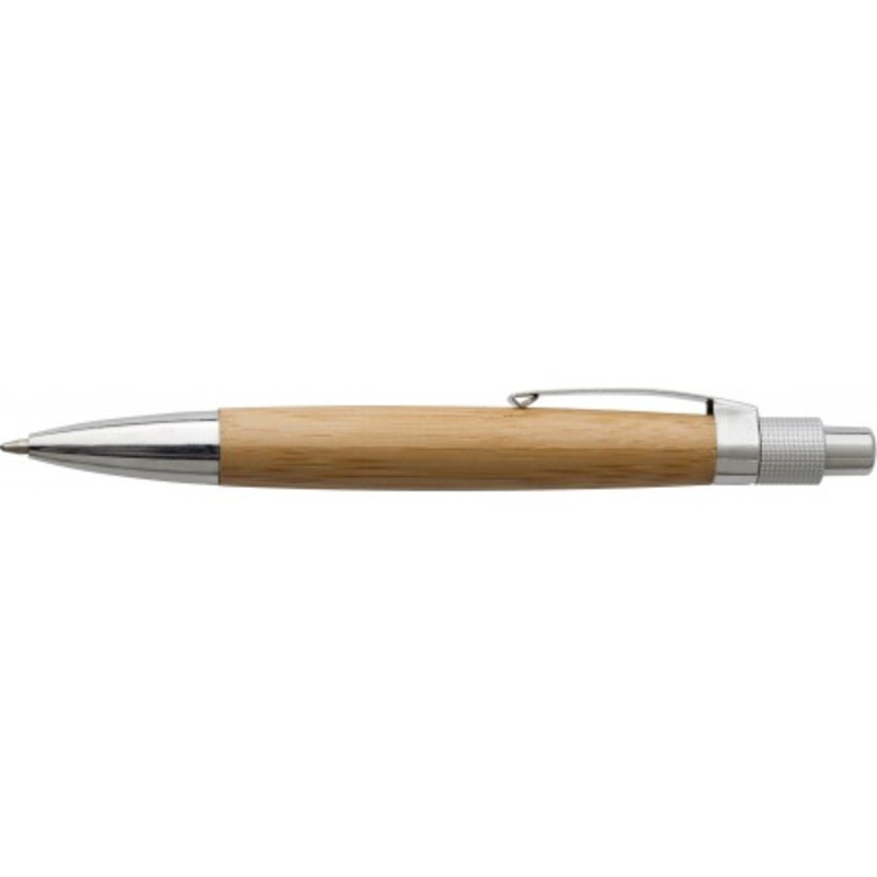 Bamboo ballpen with metal clip.