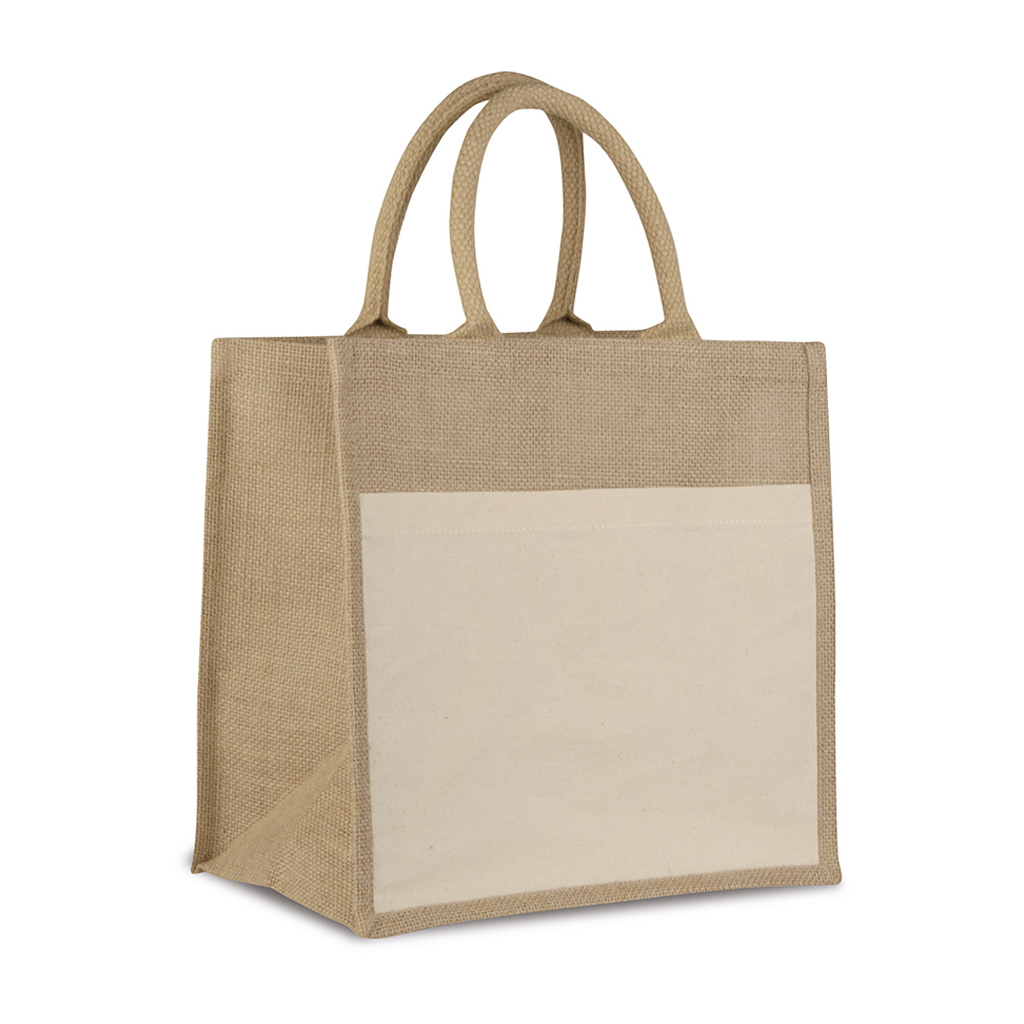 with wide front pocket in natural cotton (27,5x21 cm. about)