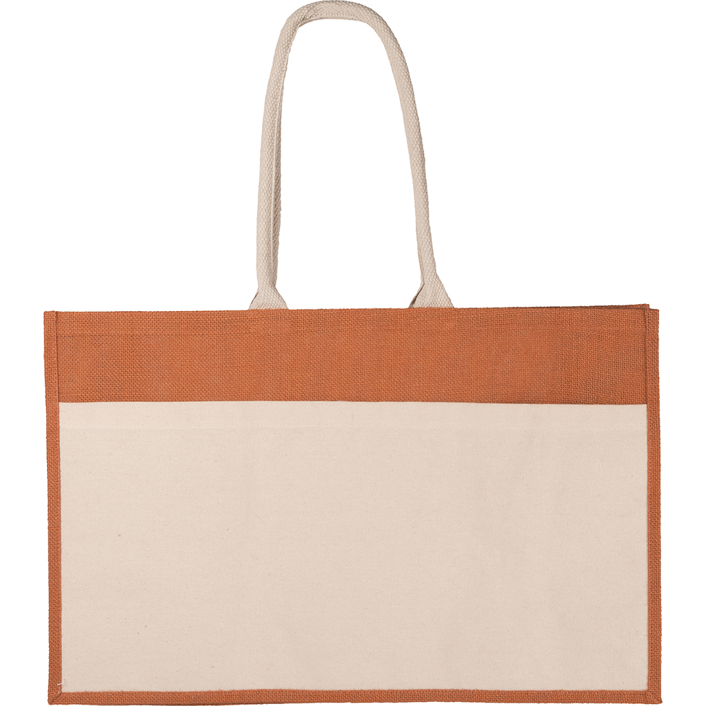 with wide front pocket in natural cotton with velcro fastener