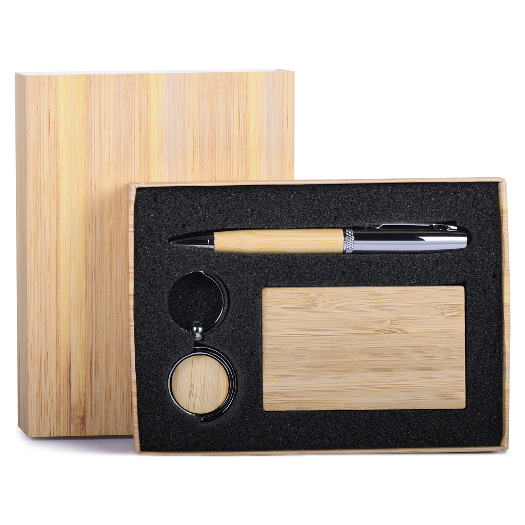 elegant gift box with one ball pen in metal and bamboo materials