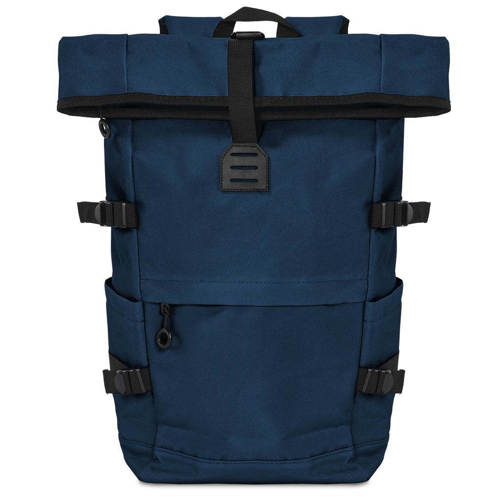 wide main compartment with zipper fastener and metal buckle closure