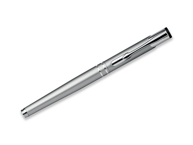OLEG ROLLER metal roller pen, blue refill, Satin silver