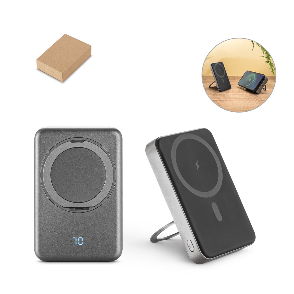 WARSHEL 10. 10'000 mAh magnetic power bank with 15W superfast wireless charger in recycled ABS (100% rABS) with stand
