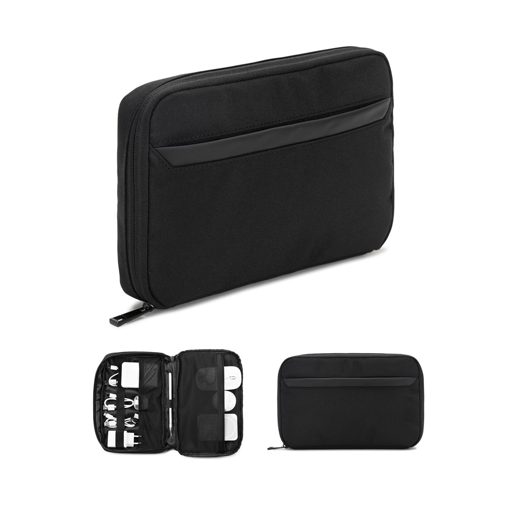 YANGON. Spacious organiser bag for tech accessories in twill with water-repellent coating and 600D recycled polyester