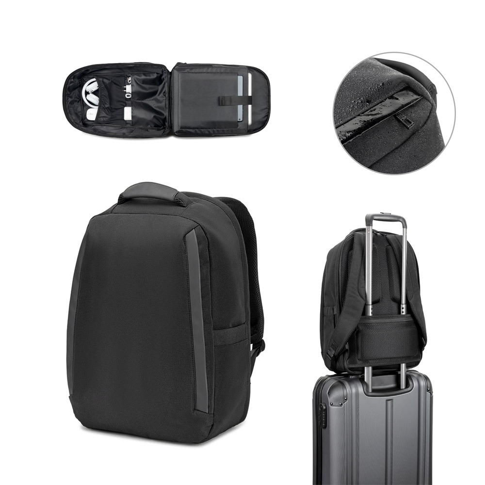 YANGON BPACK. Anti-theft backpack, in twill with water-repellent coating and high-density 600D recycled polyester, for 17'3