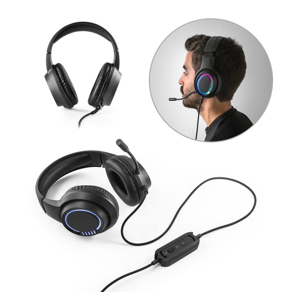 Thorne Headset RGB. ABS gaming headphones with 2m cable, microphone and RGB LED lights