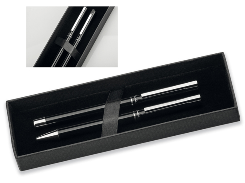 LUCERO SET set of metal ball pen and roller pen, SANTINI, Black