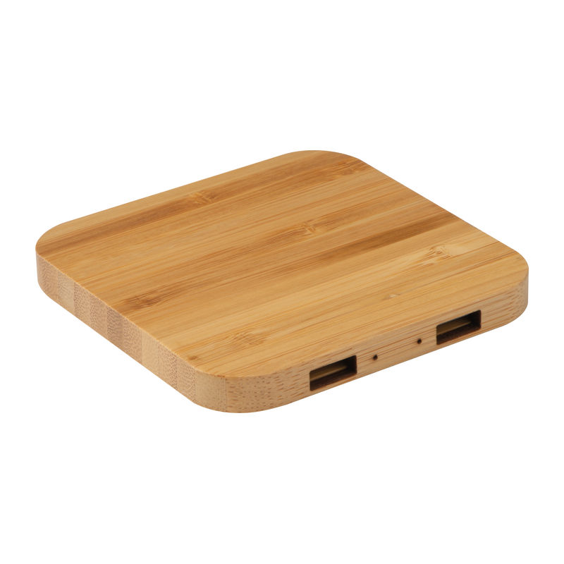 Bamboo wireless charger with 2 USB ports