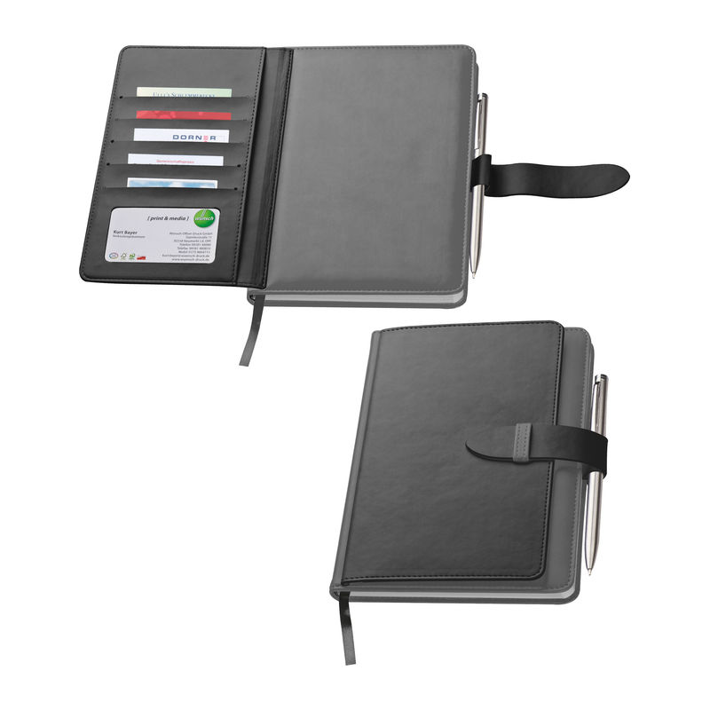 A5 notebook with business card compartments