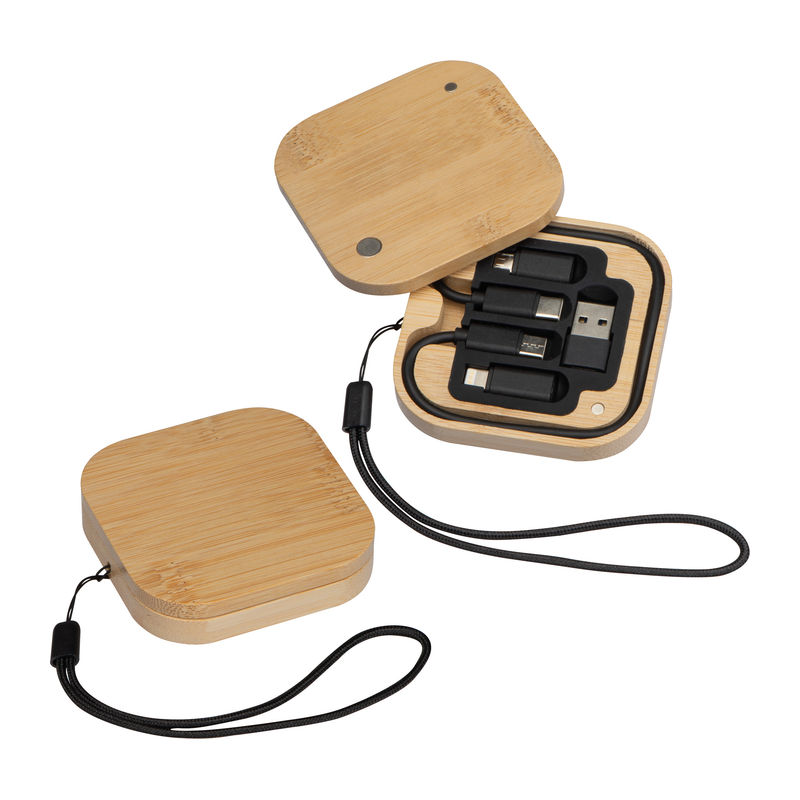 Cable and adapter set in a bamboo box