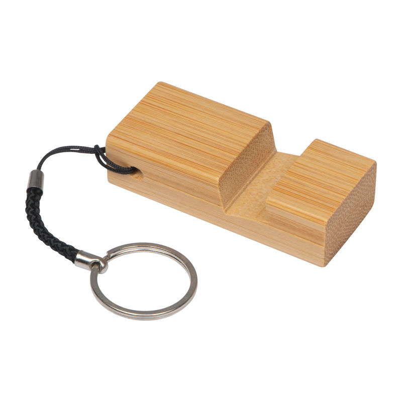 Bamboo keychain with mobile stand
