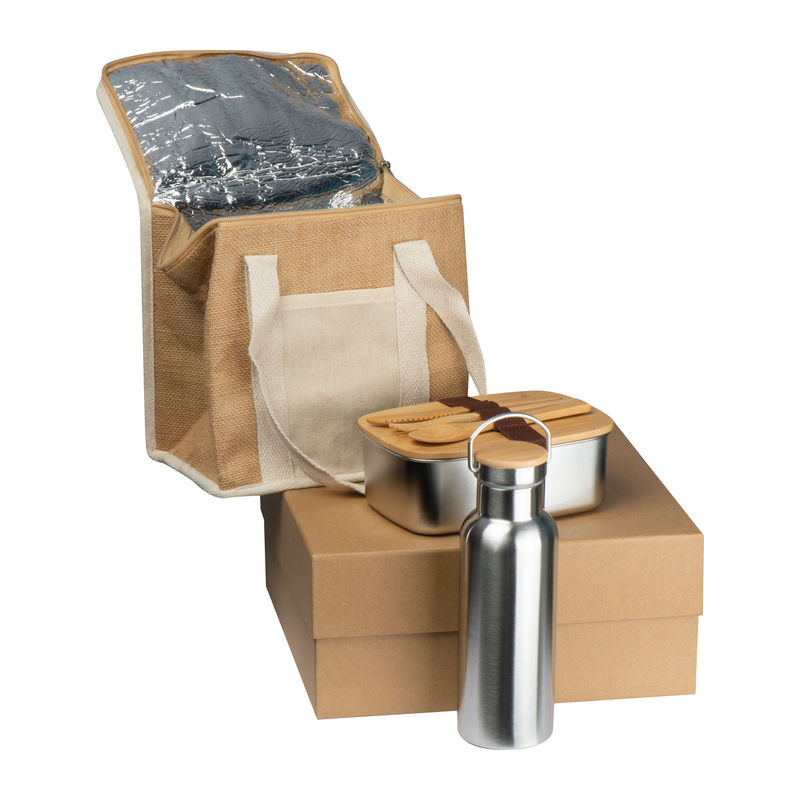 Gift set with bottle, lunch box and cooler bag