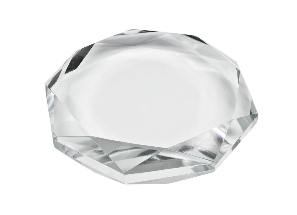 FACETED GLASS PAPERWEIGHT DIAM.120H19