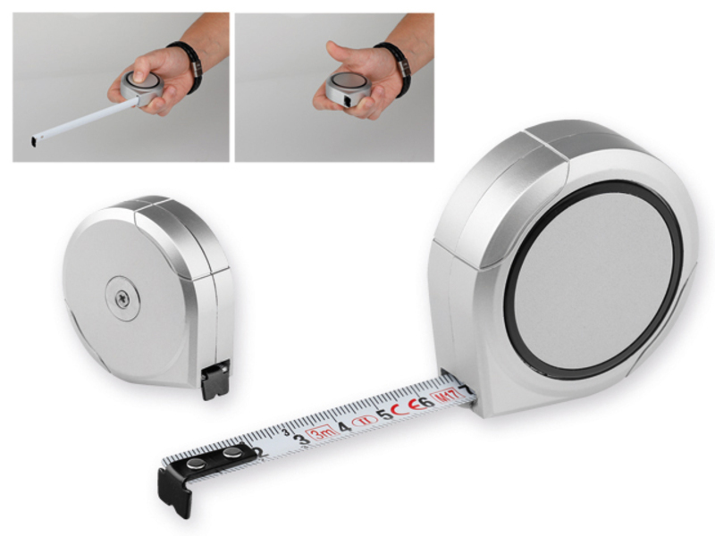 TRIEM plastic tape measure with stopping, 3m, Satin silver