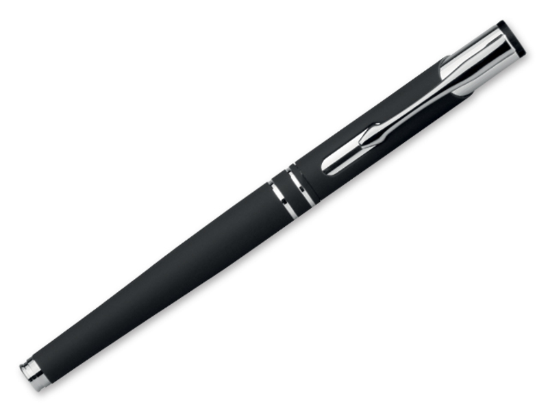 OLEG ROLLER SOFT metal roller pen with rubberized surface, blue refill, Black
