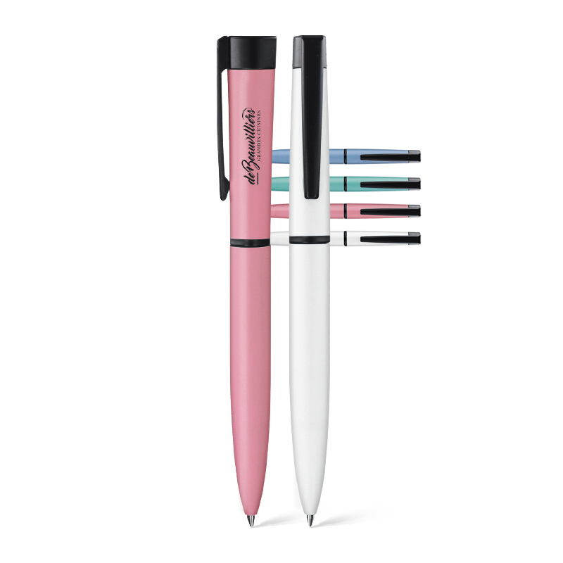 PLASTIC BALL PEN WITH BLUE INK METAL BARREL AND CLIP