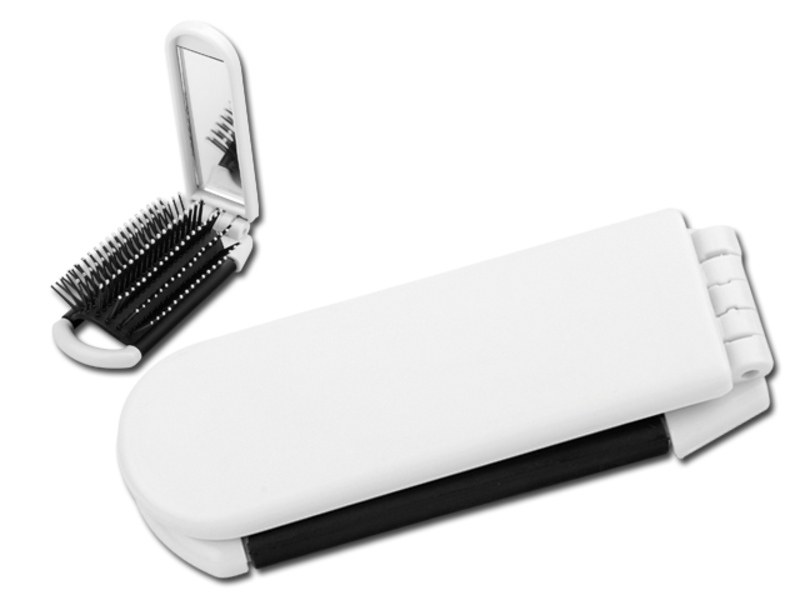 GUSTAVO folding comb with mirror, White