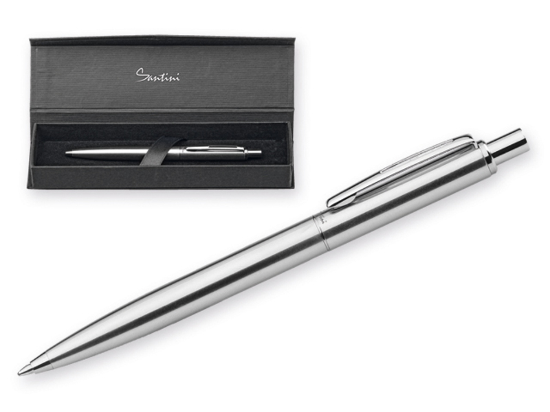 SILVERIO metal ball pen in gift box, blue refill, SANTINI, Silver
