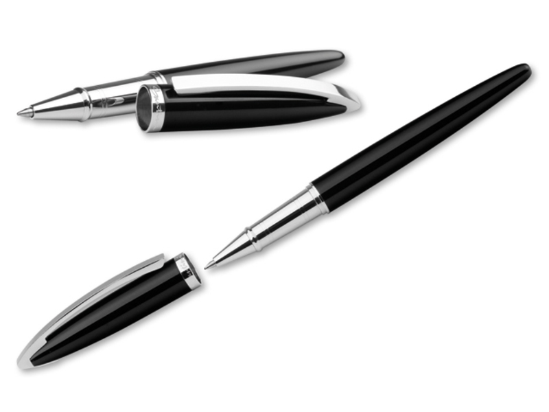TIAGO ROLLER metal roller pen, blue refill, SANTINI, Black