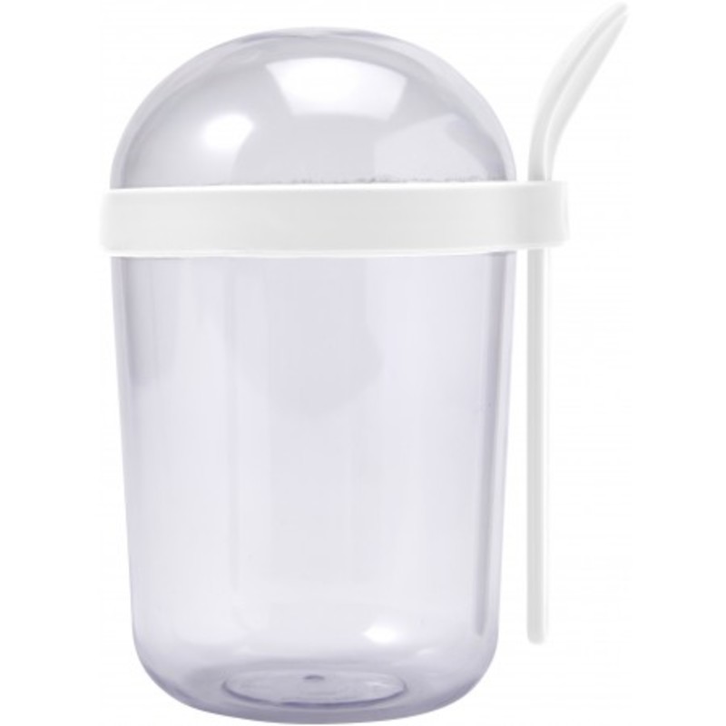 Plastic breakfast cup with spoon