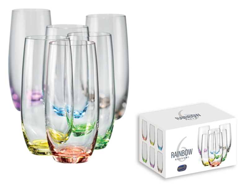 RAINBOW GLASS 6-part set of glasses with colorful decoration 350 ml, Assorted