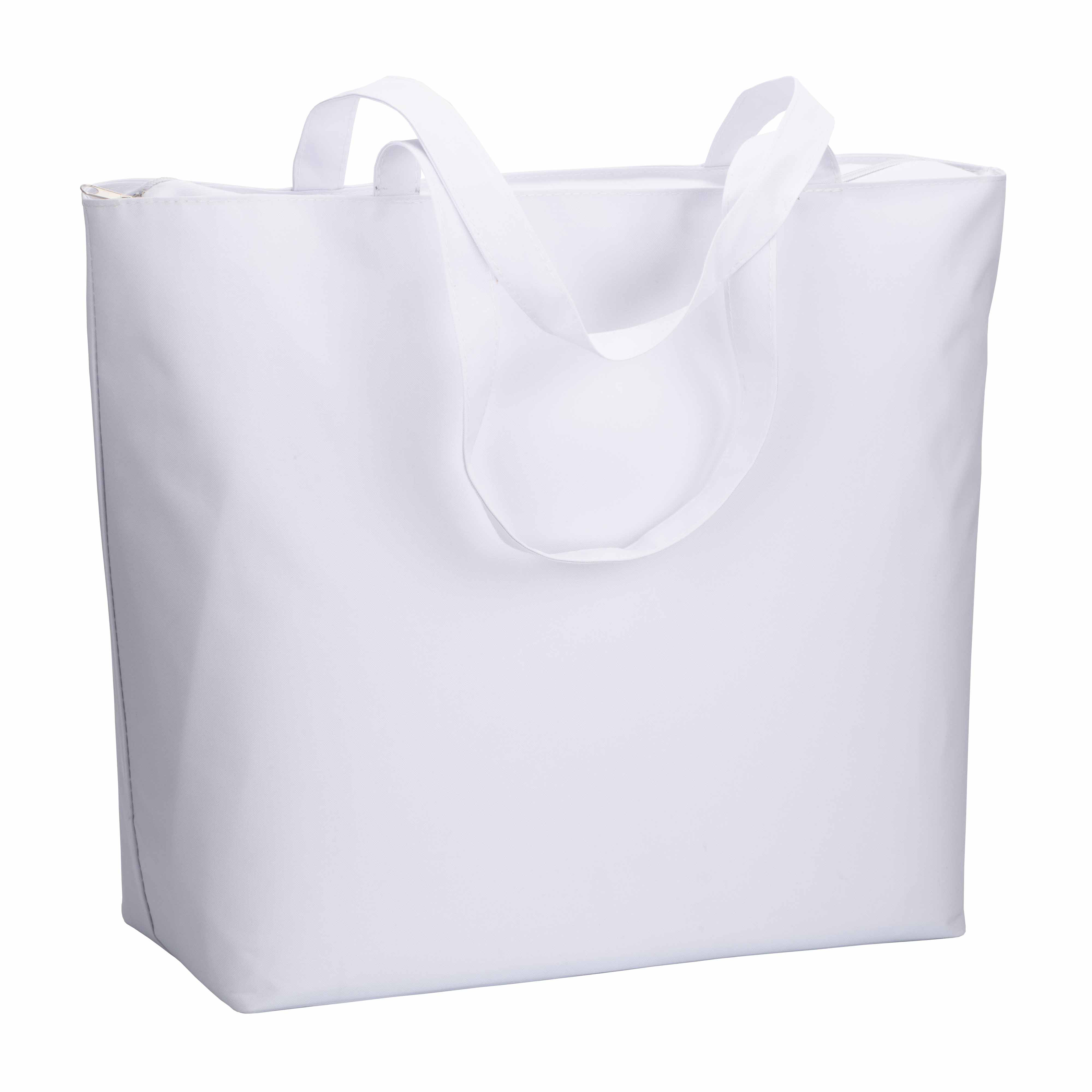 300D polyester beach bag  with long handles and zip closure White