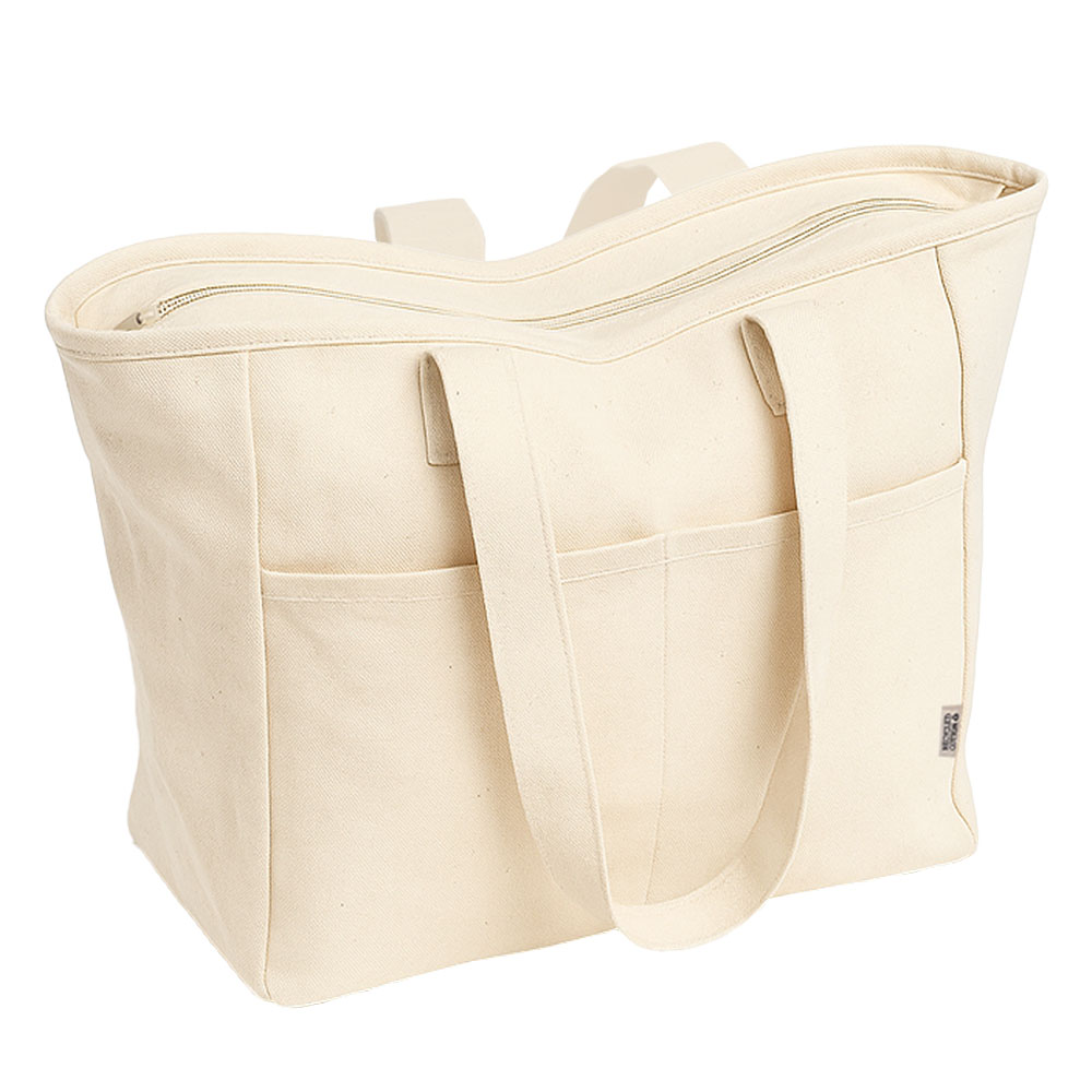Recycled cotton bag 450 g/m2 with long handles and double front pocket Natural