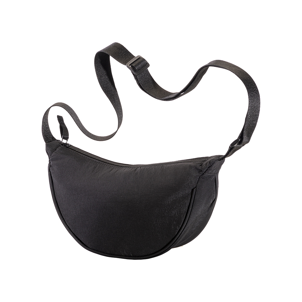 Nylon round bag with adjustable shoulder strap, zipper closure Black