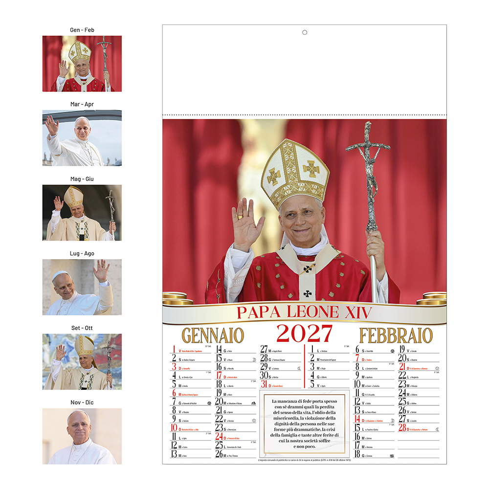 Wall calendar 2027, monthly layout, 6 illustrated sheets in 130 g/m2 coated paper White