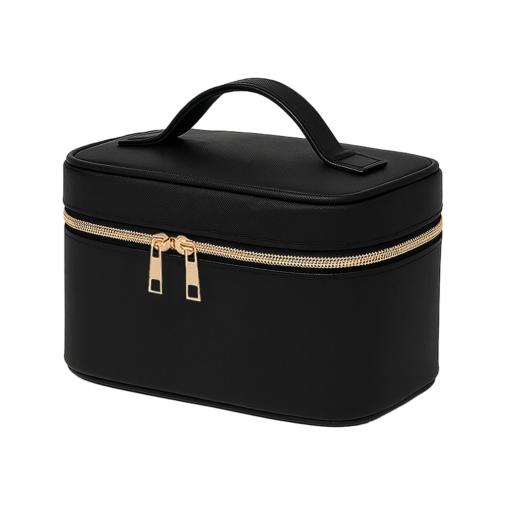 Large beauty case in fine-grain saffiano PU in pastel color Black