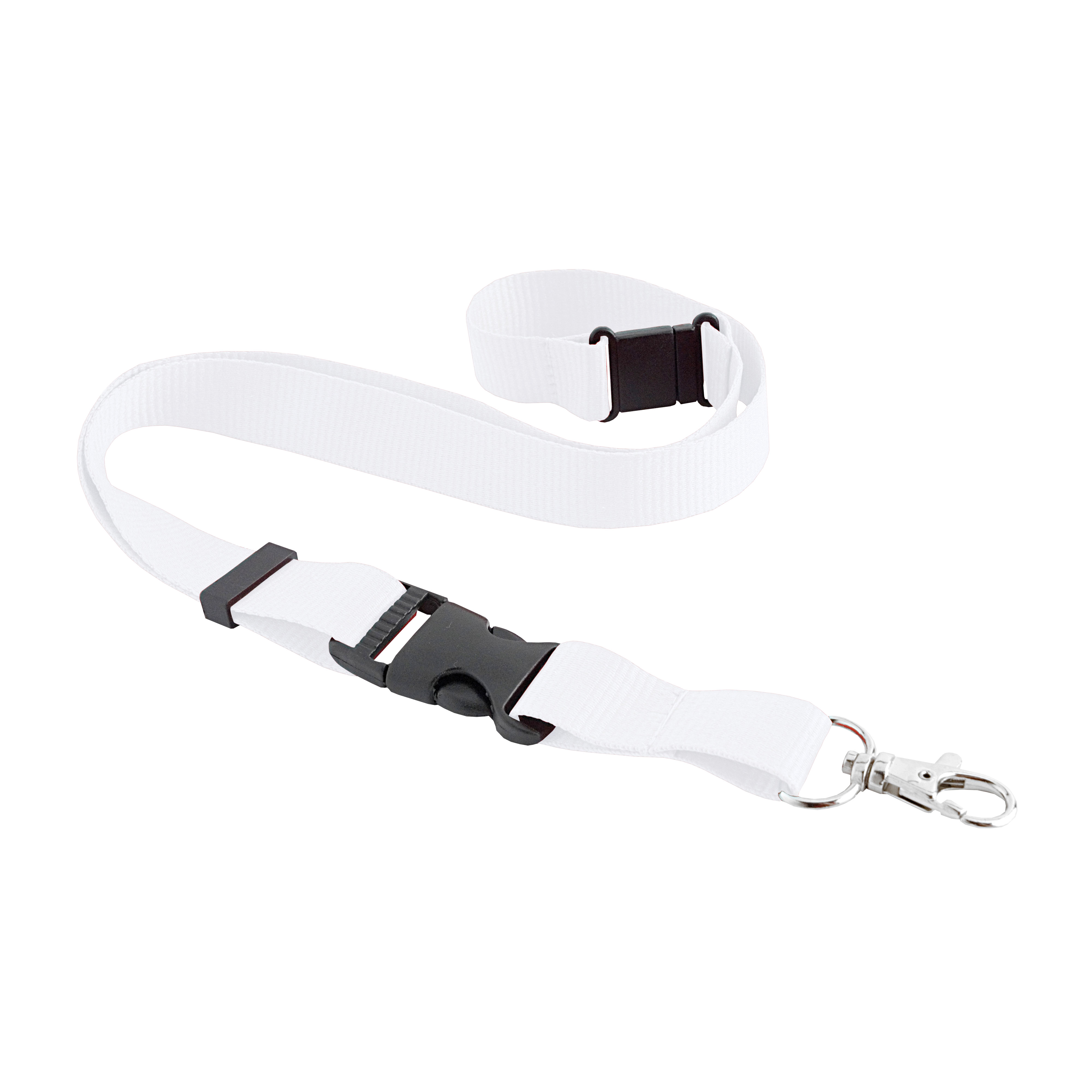 Lanyard with snap hook, safety release and key release clasps White