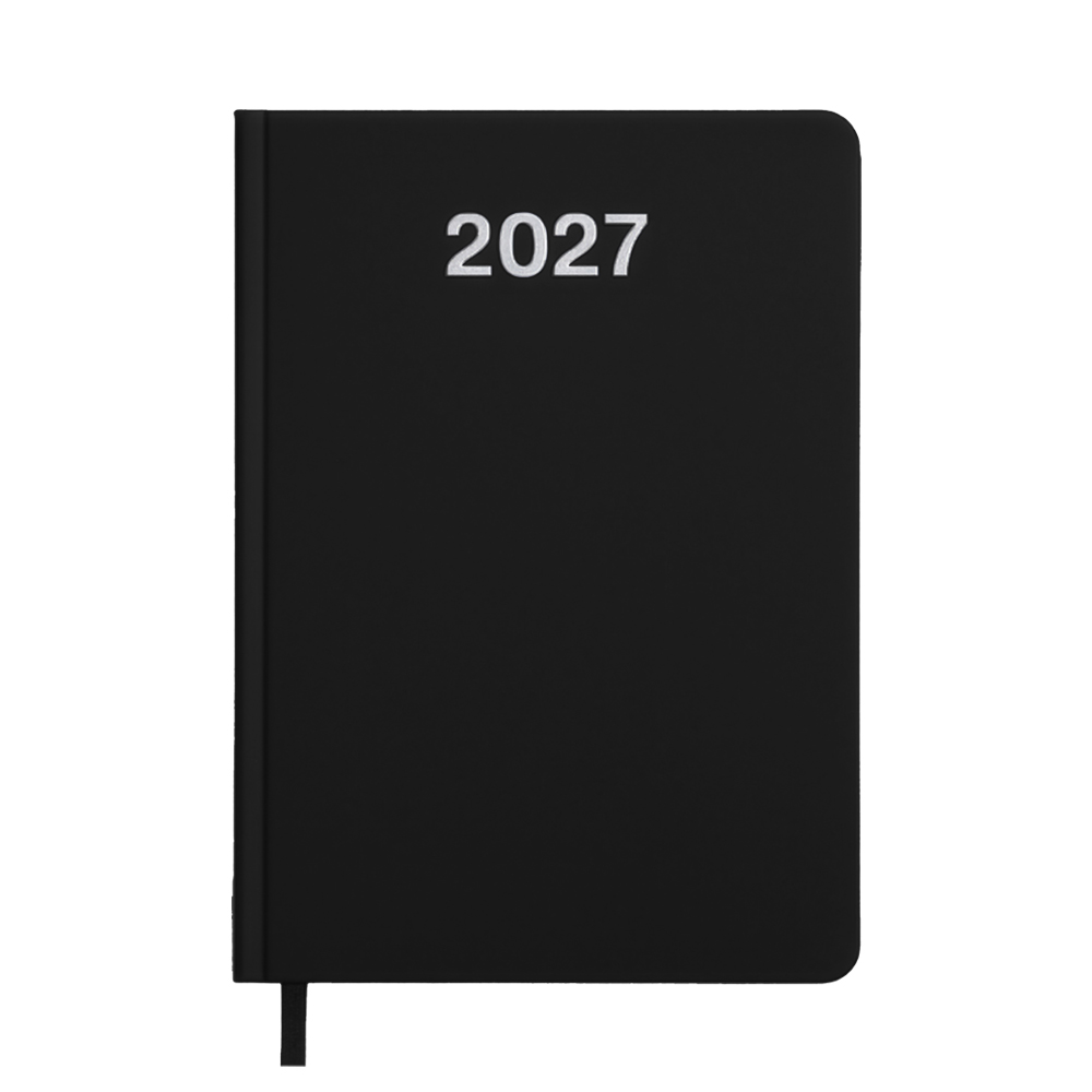 Daily planner 2027. Hard cover in matte laminated cardboard Black