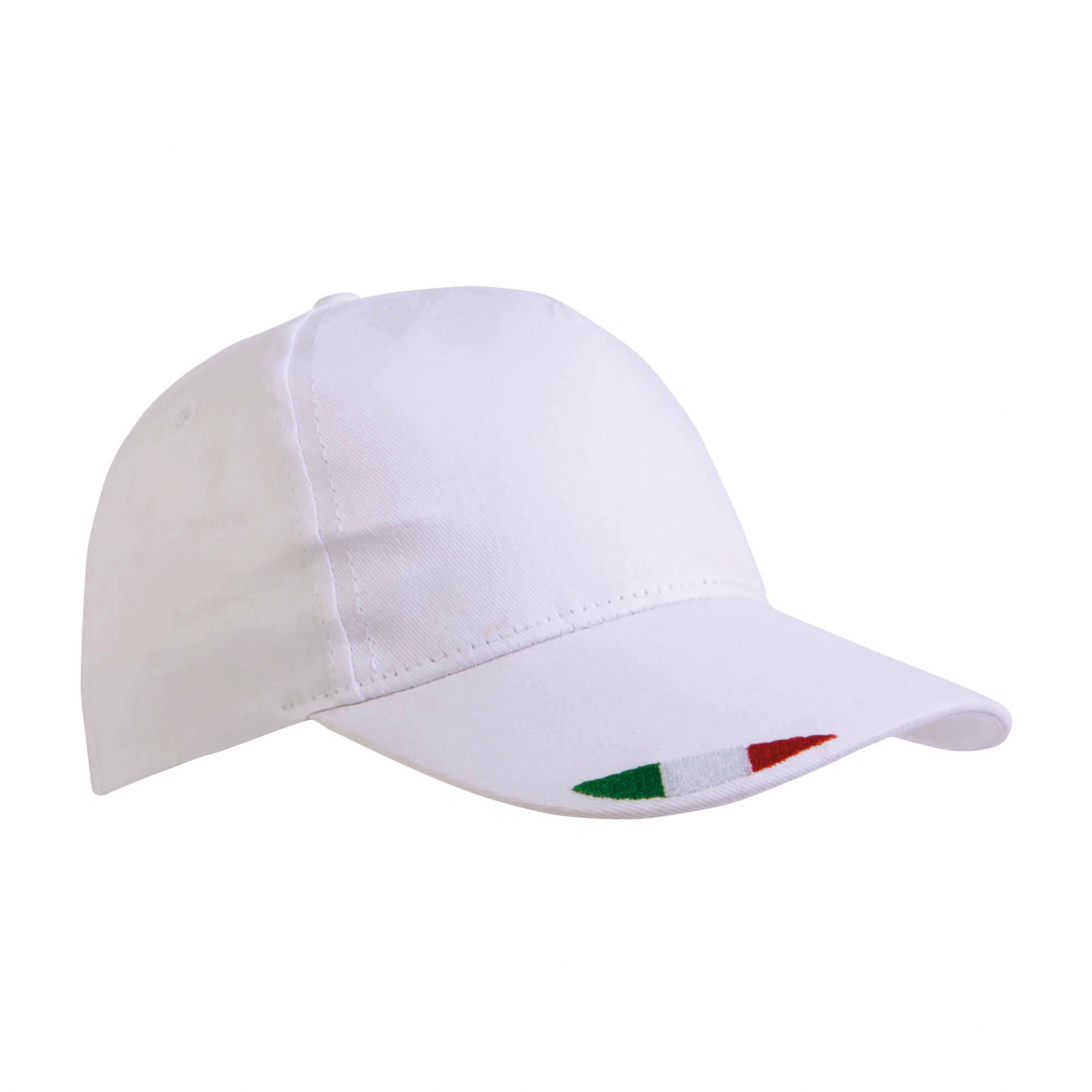 5 panels cotton baseball cap with tricolour italian flag embroidery White