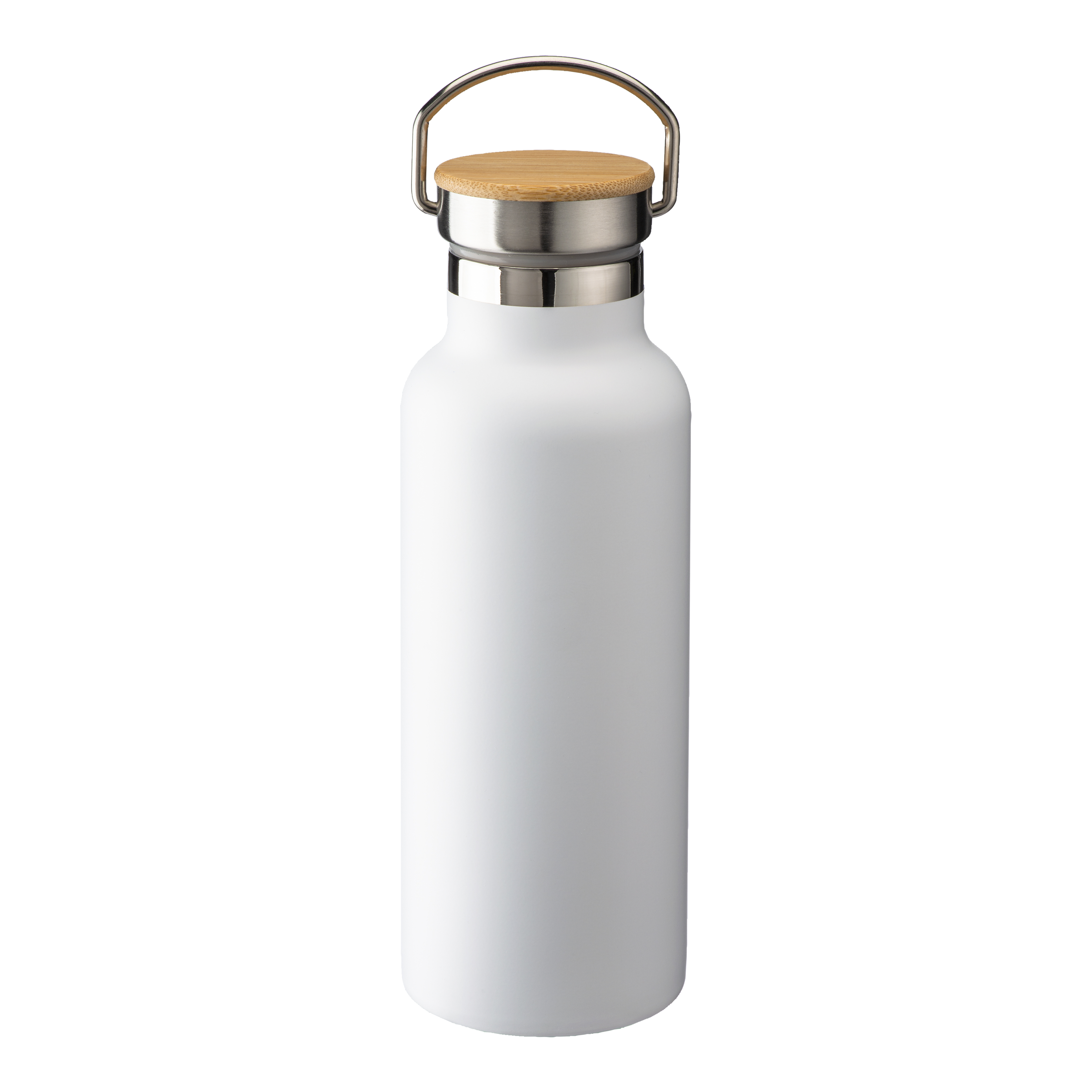 Double wall stainless steel insulating vacuum flask with bamboo lid (500 ml) White