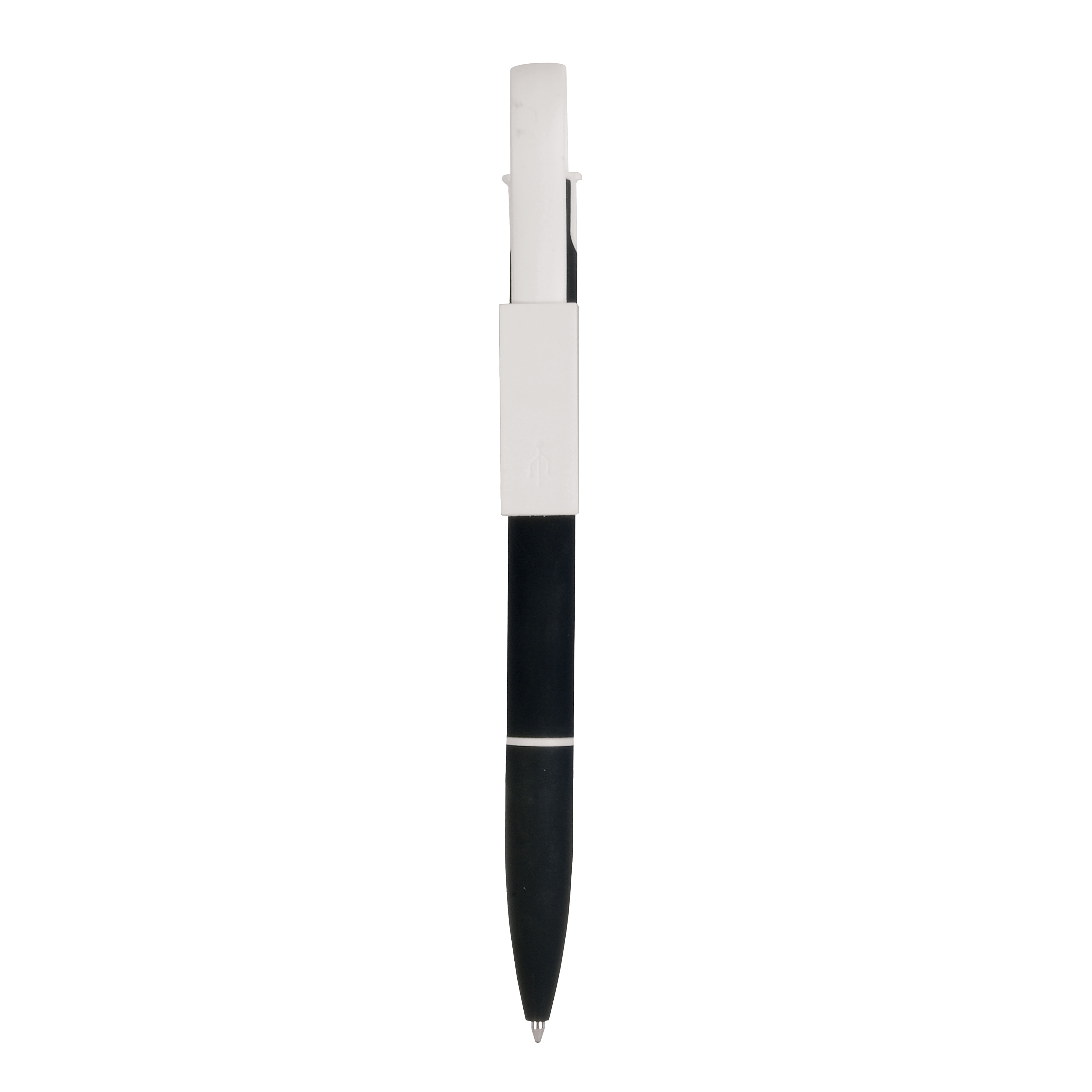 Aluminium twist pen with clip that converts to charging cable USB/Lightning/micro USB Black