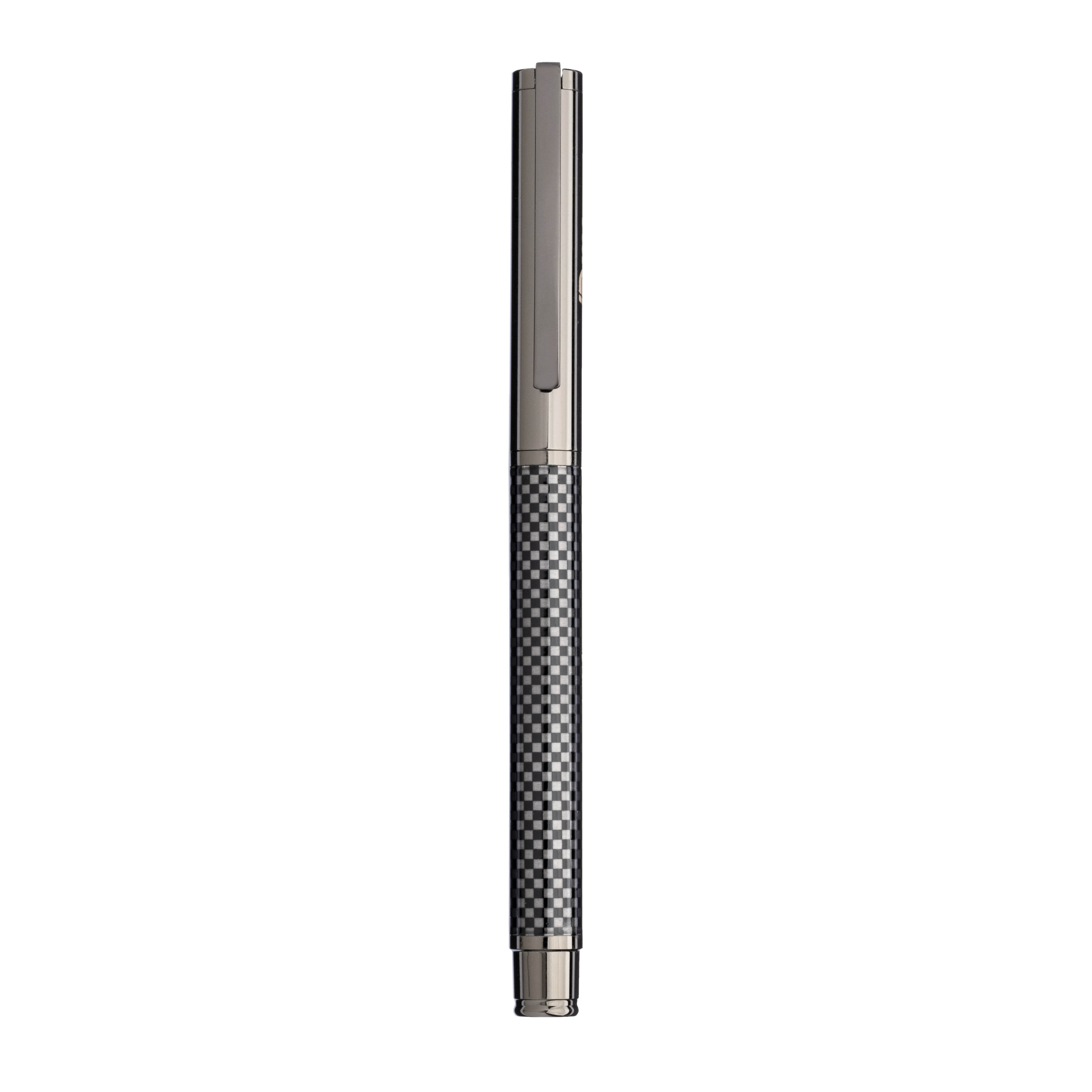 Burnished metal snap pen. Fiberglass finish, with cardboard box Black