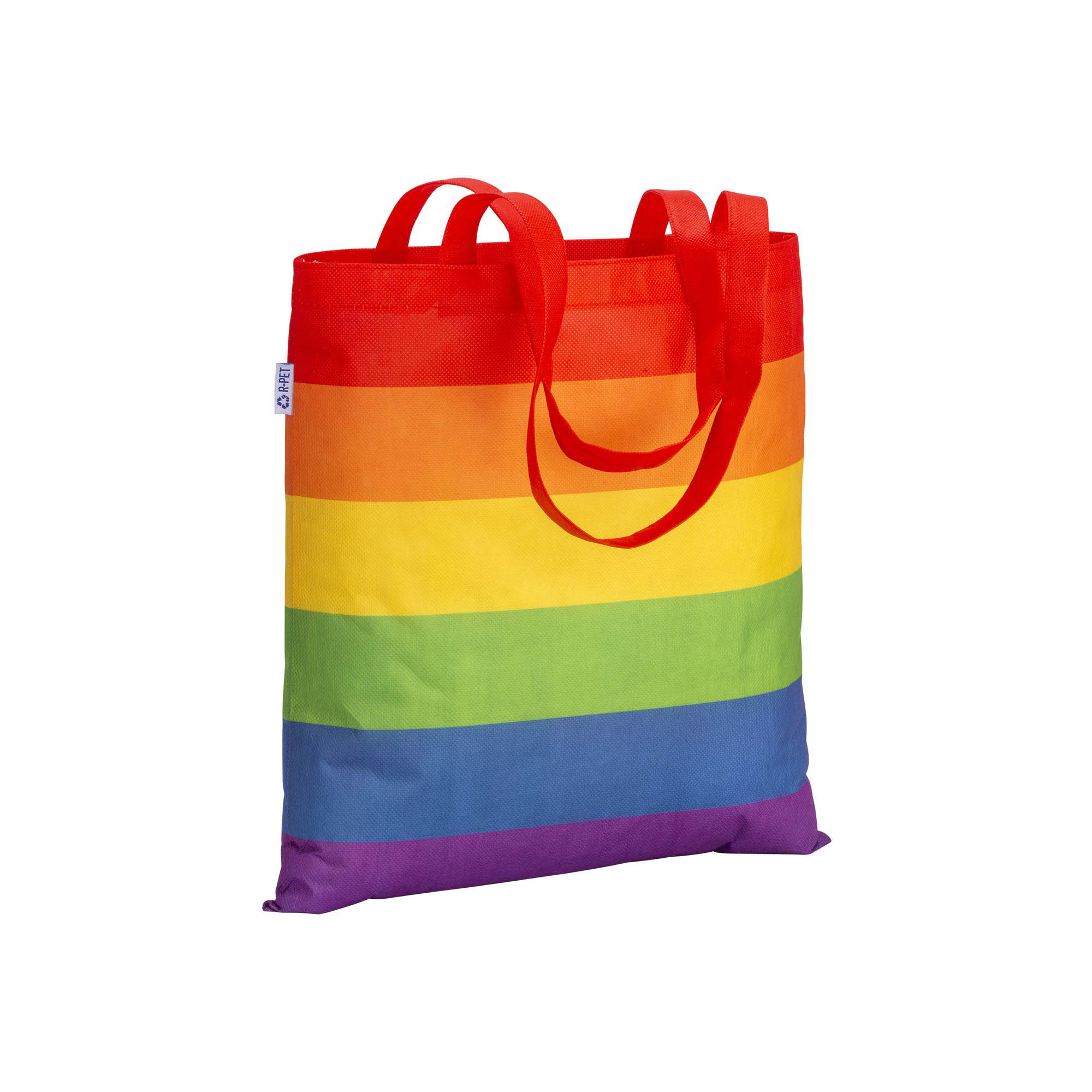 80 g/m2 R-pet rainbow shopping bag, long handles Red