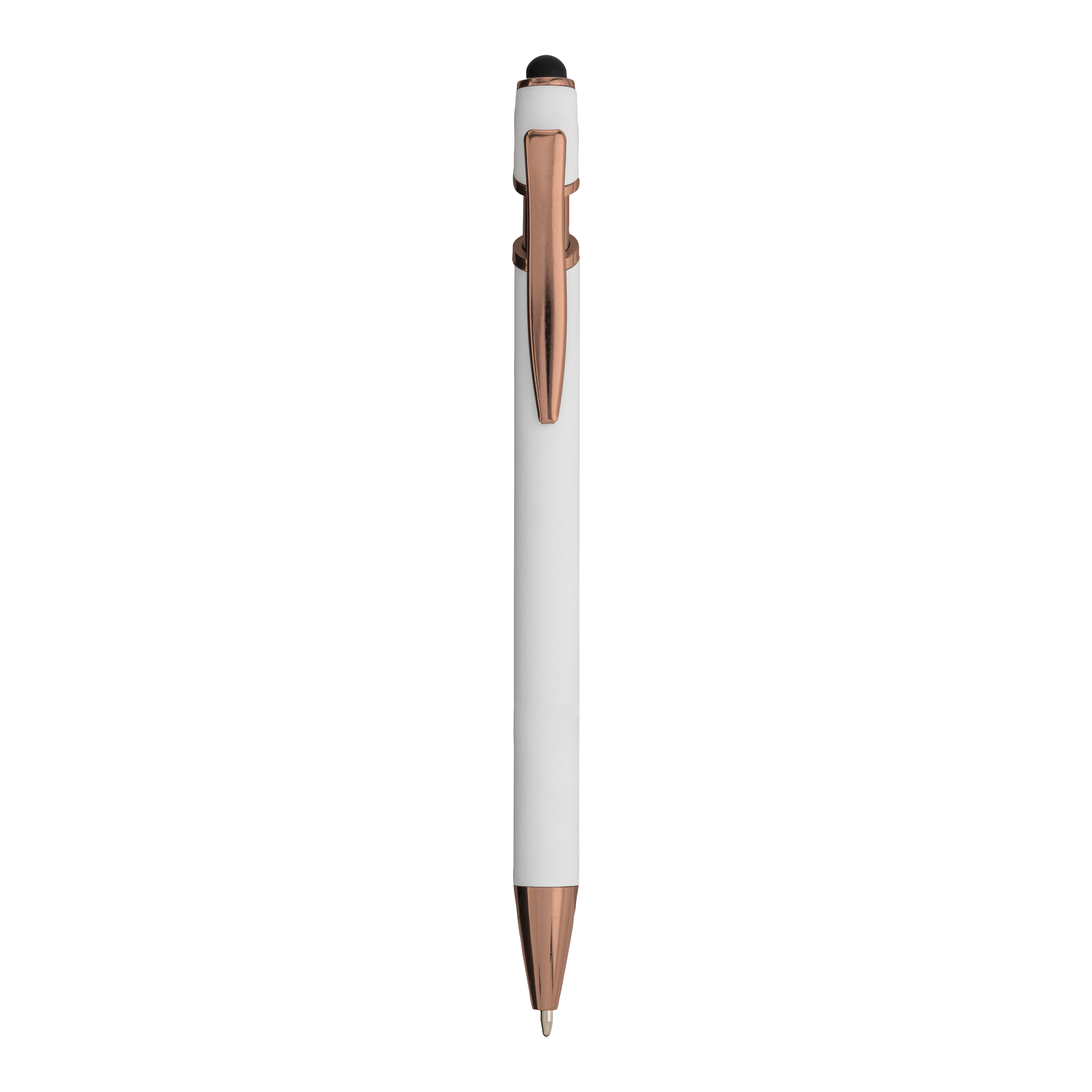 Rubberized aluminium snap pen with touch screen eraser and metal clip White
