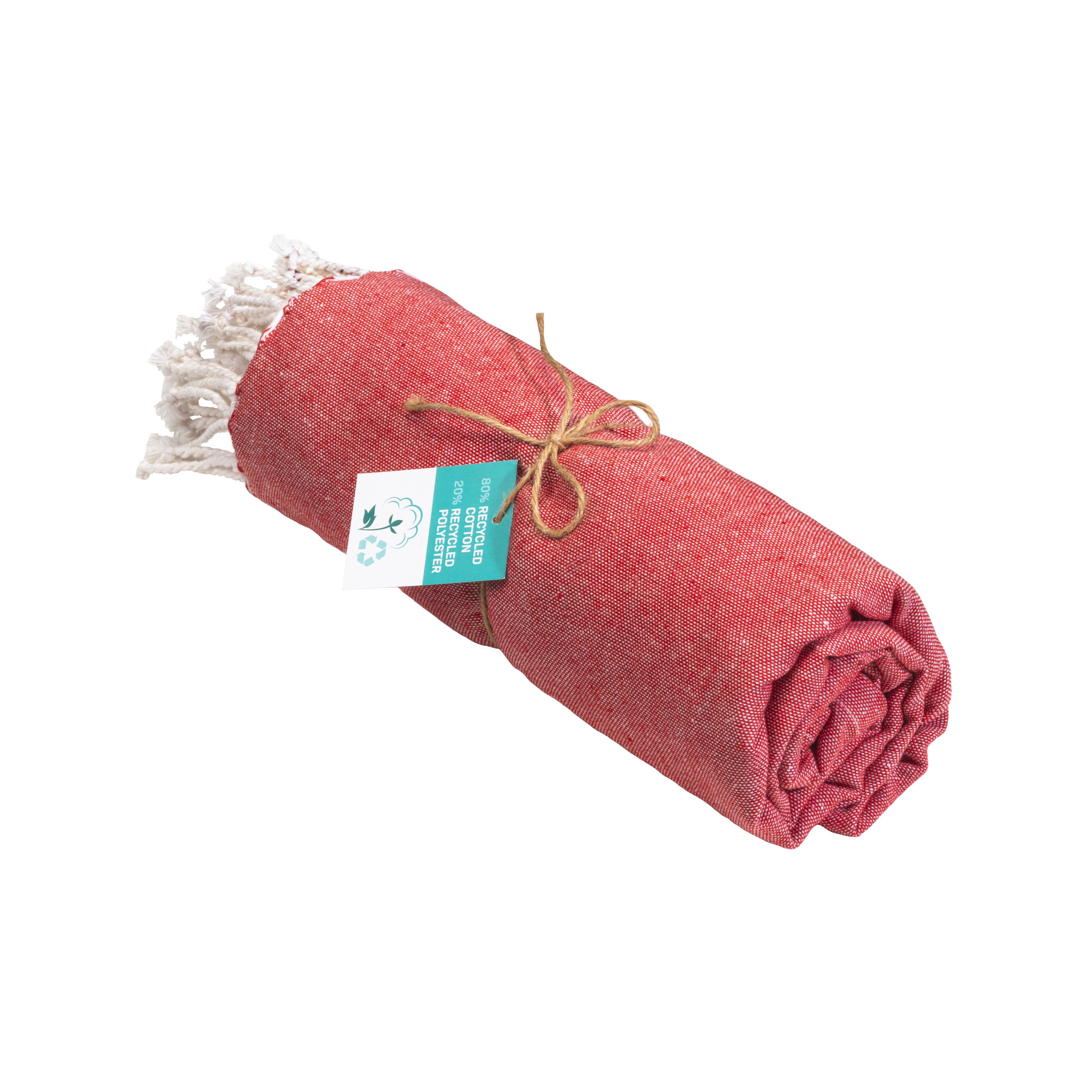 Recycled cotton fringed beach towel, size 90x170 cm Red