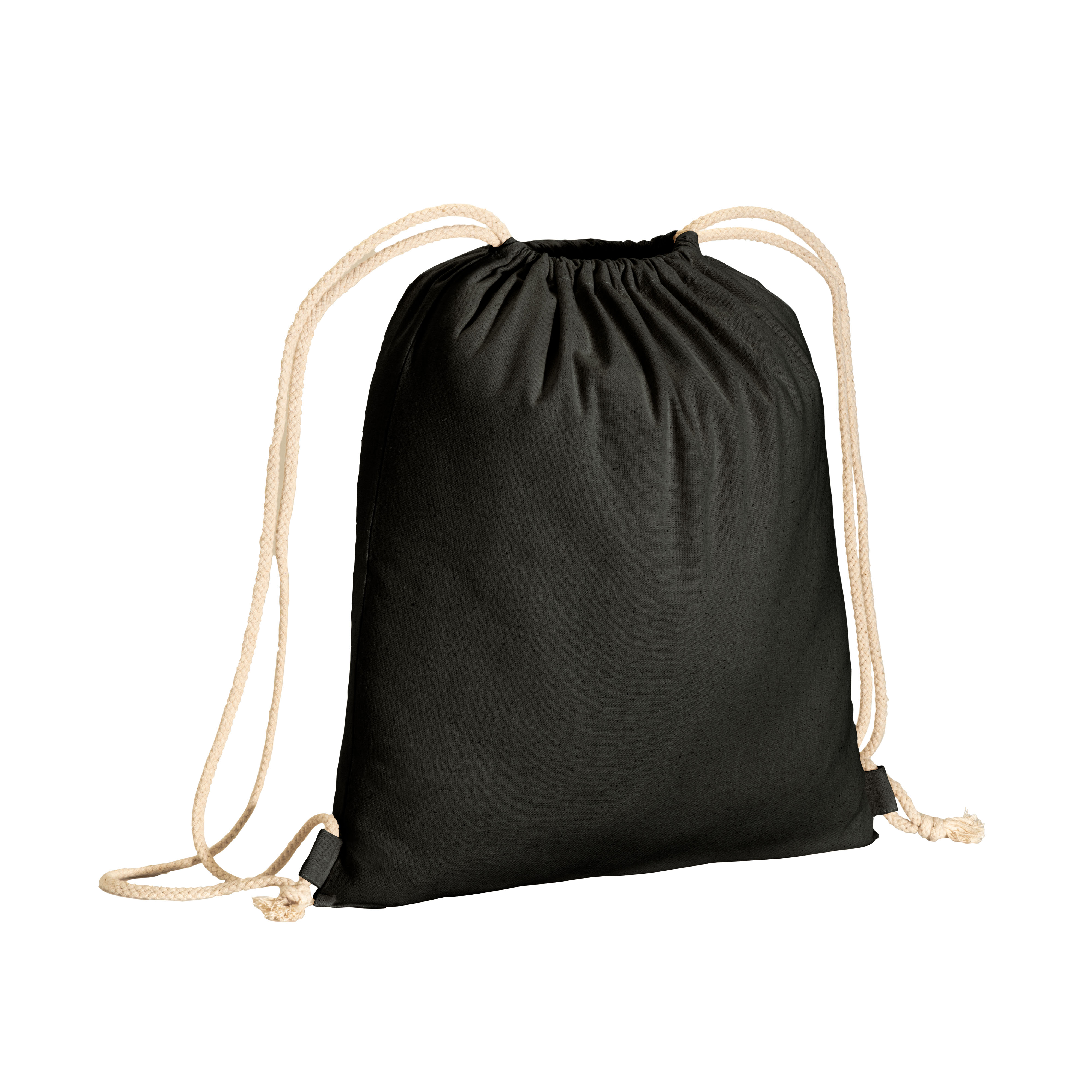 Solid-colour backpack in recycled cotton (140 g/m2). Double drawstring closure Black