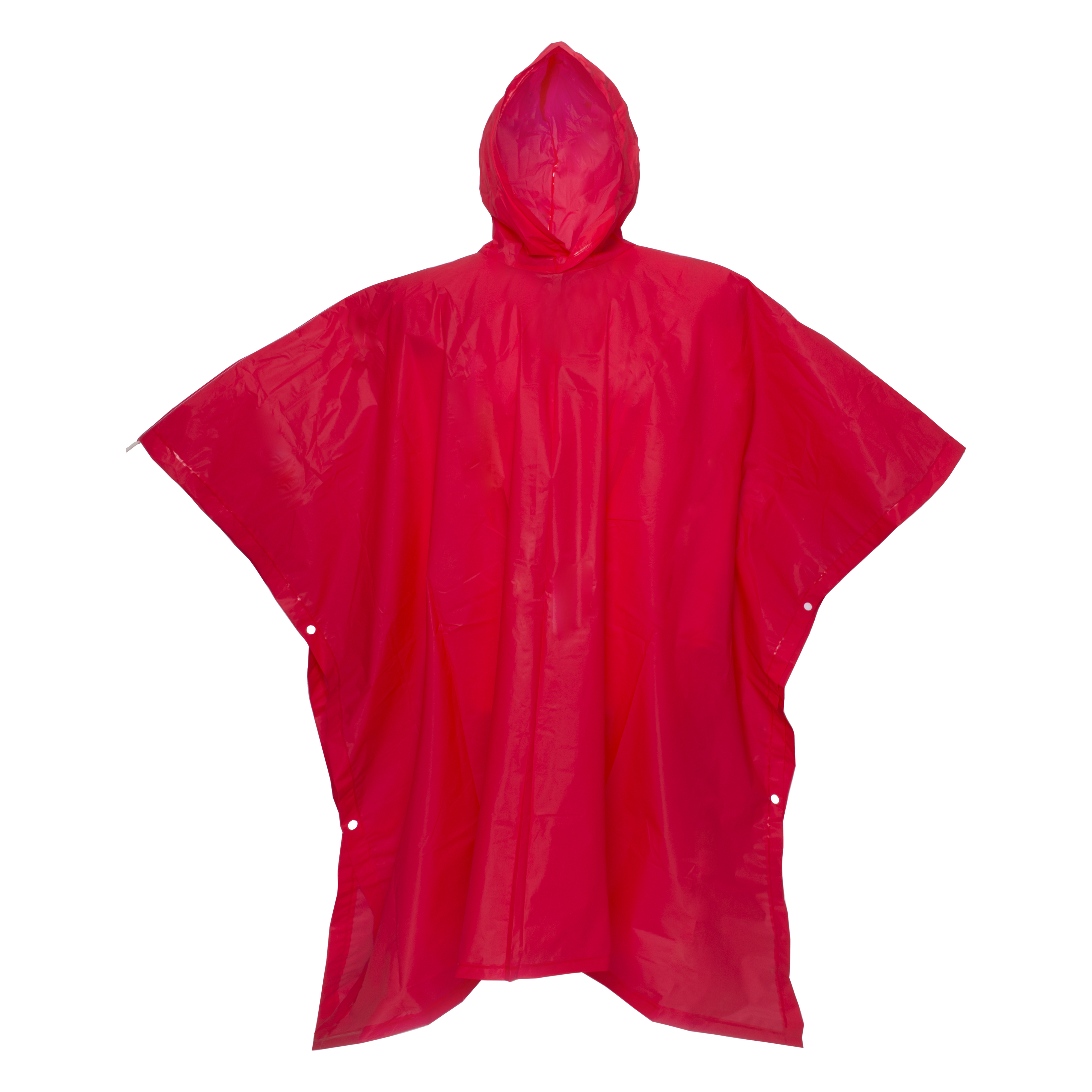 Waterproof poncho made of recycled PEVA. Inserted in recycled PET pouch with graphics Red