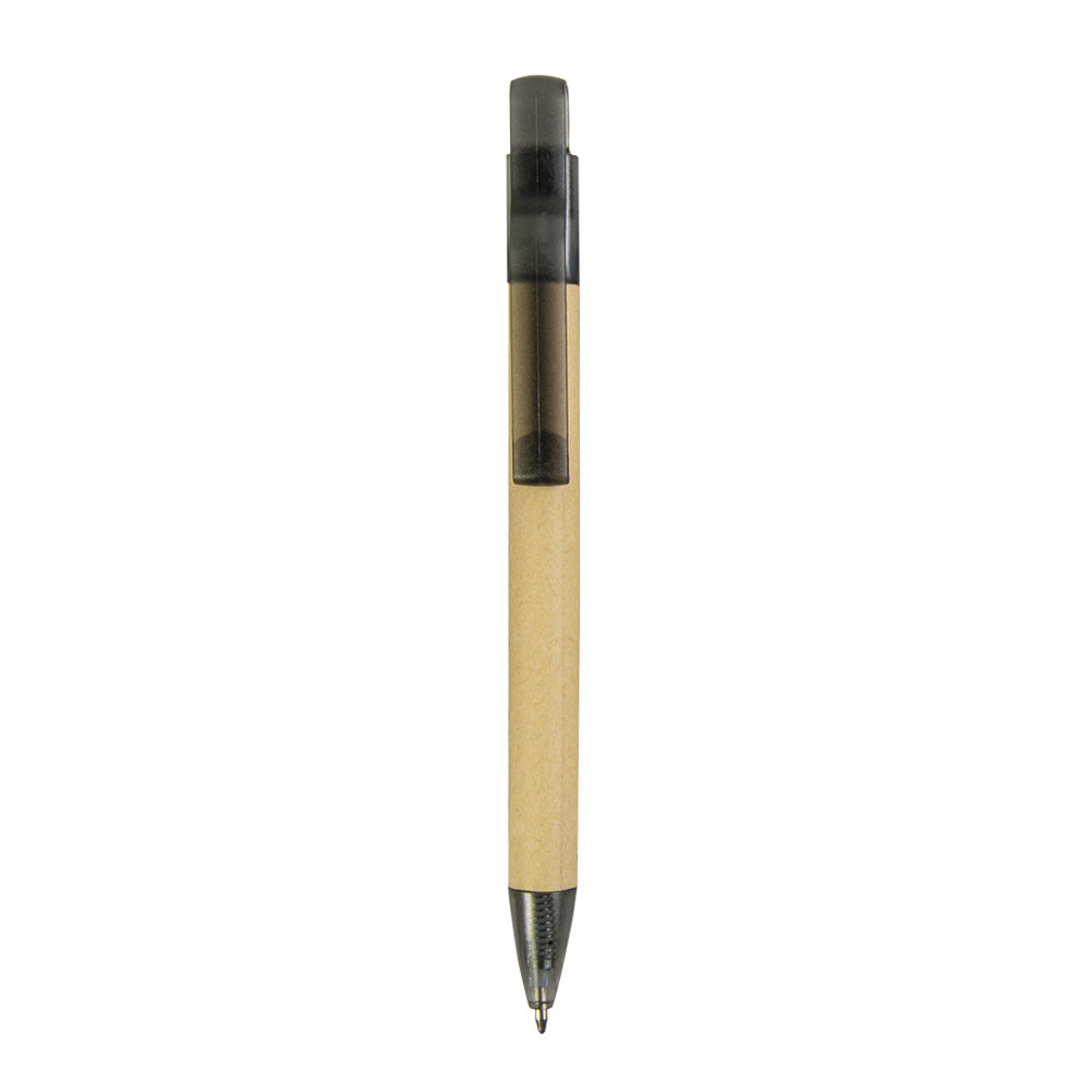Push button ball pen with recycled carton barrel and plastic fittings Black