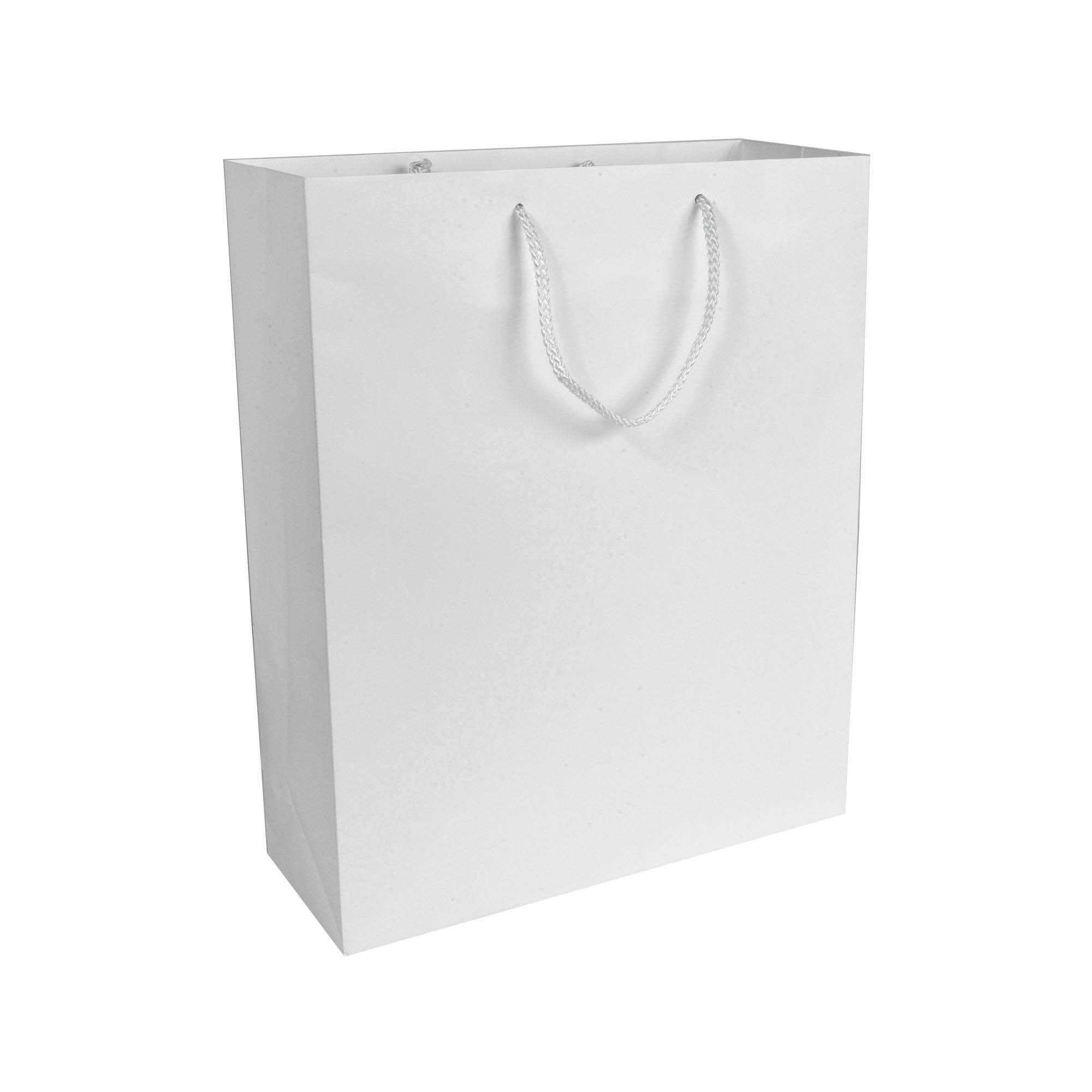 157 g/m2 matte laminated paper shopping bag with gusset and bottom reinforcement White