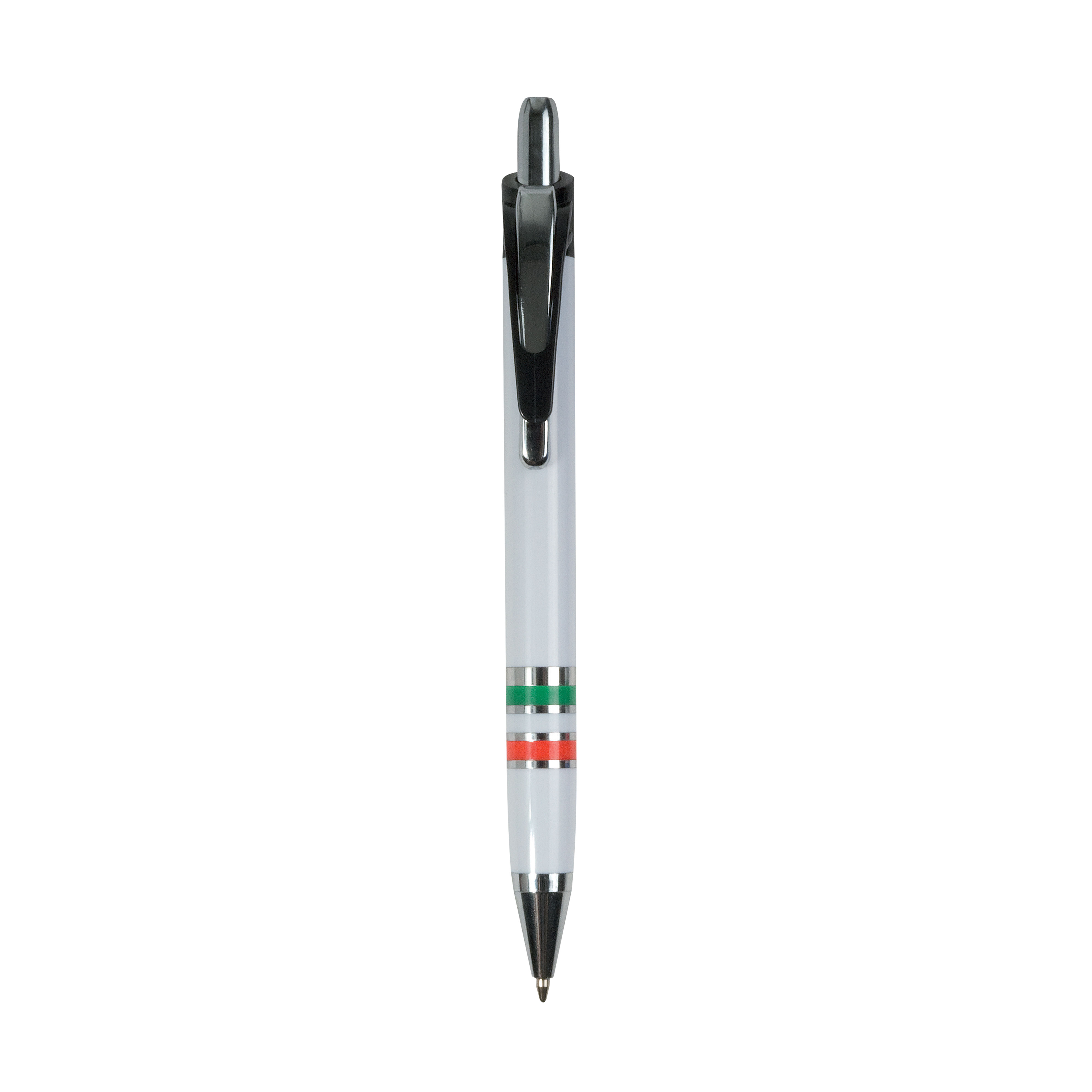 Plastic snap pen with three-colour grip (Italian, French or Spanish flag), jumbo refill White