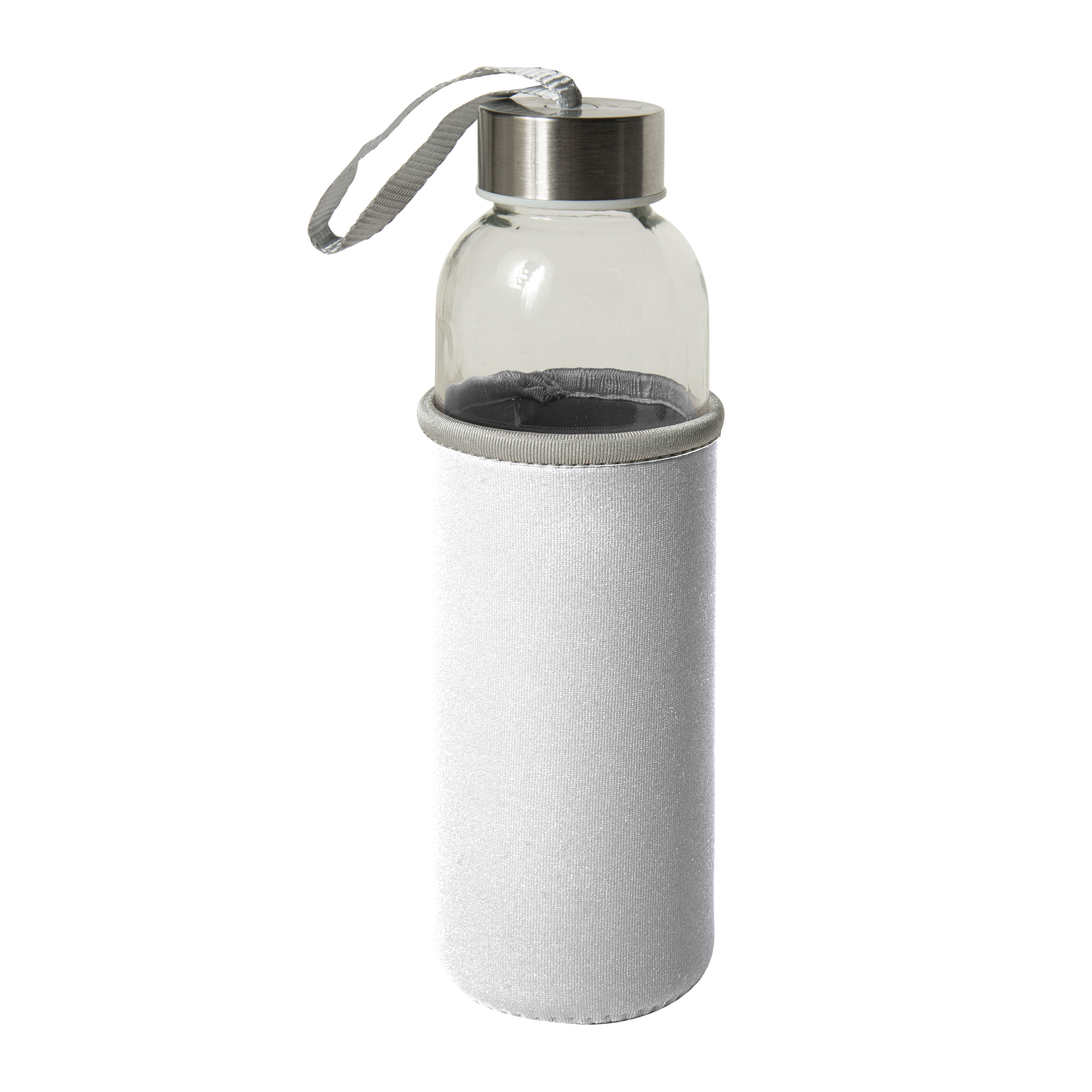 Glass bottle with stainless steel lid and neoprene pouch (500 ml) White