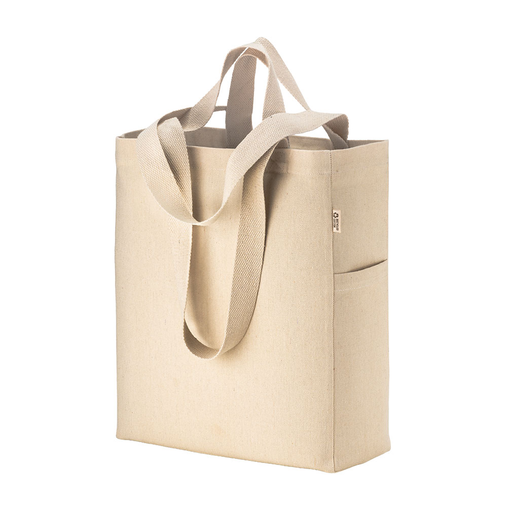 Recycled 280 g/m2 canvas cotton tote bag with double handles and gusset Natural