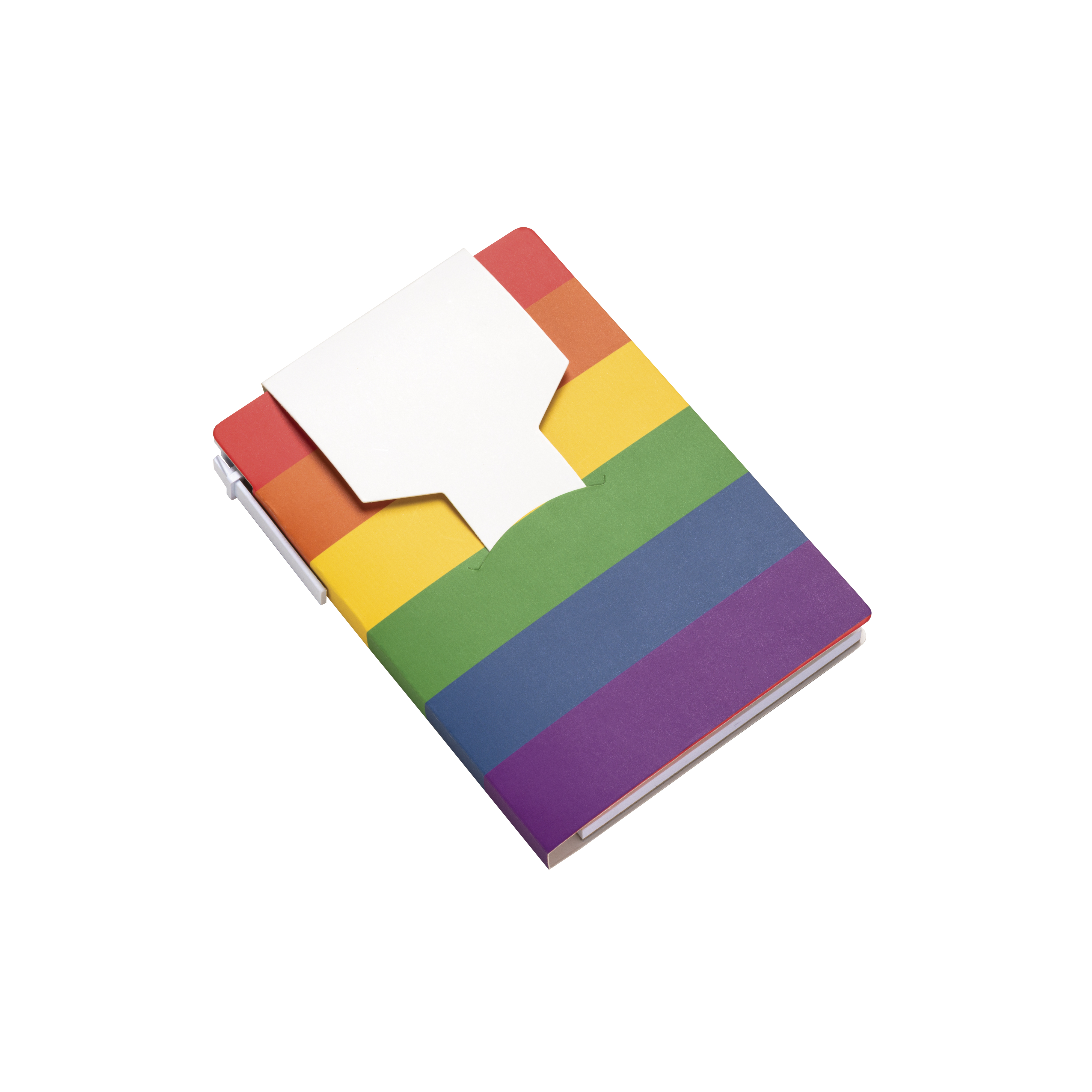 Paper notepad with rainbow cover, white ruled sheets, sticky notes and pen Multicolor